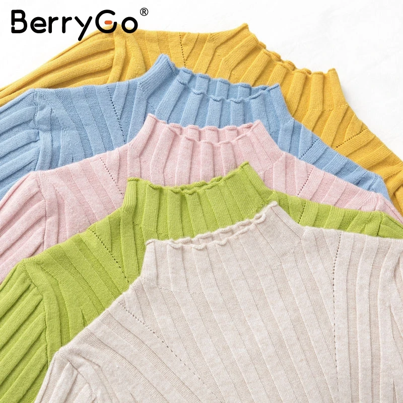 BerryGo Осень-зима длинный рукав водолазка свитер женский разноцветный вязаный