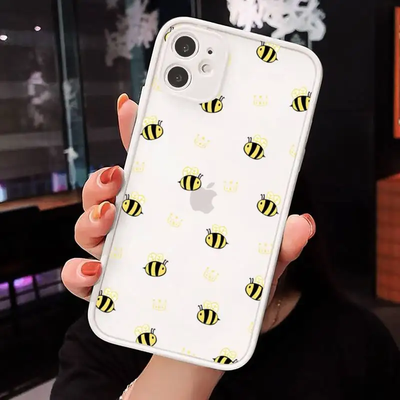 

Love Heart Cute bee Phone Case Clear matte transparent For white iPhone 7 8 x xs xr 11 12 pro plus max mini Funda