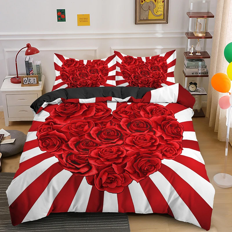 

Love Heart Duvet Cover Luxury Bedding Set Single Full Quilt Covers 2/3PCS Bedclothes Euro Size For Bedroom Decoration