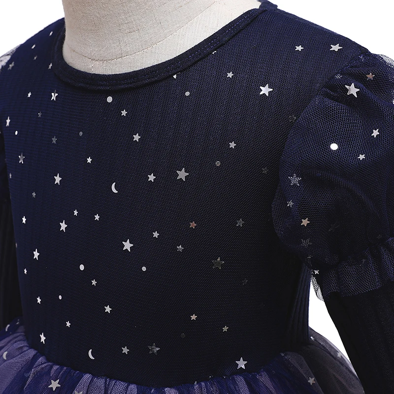 

Flower Girls Dresses Illusion Sequined O-Neck Tulle Luxury Blue Ball Gown Knee-Length Full Lace Kids Party Princess Skirt D373