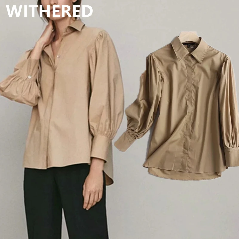 

Dave&Di england style elegant simple vintage lantern sleeve casual poplin blouse women blusas mujer de moda 2020 shirt tops