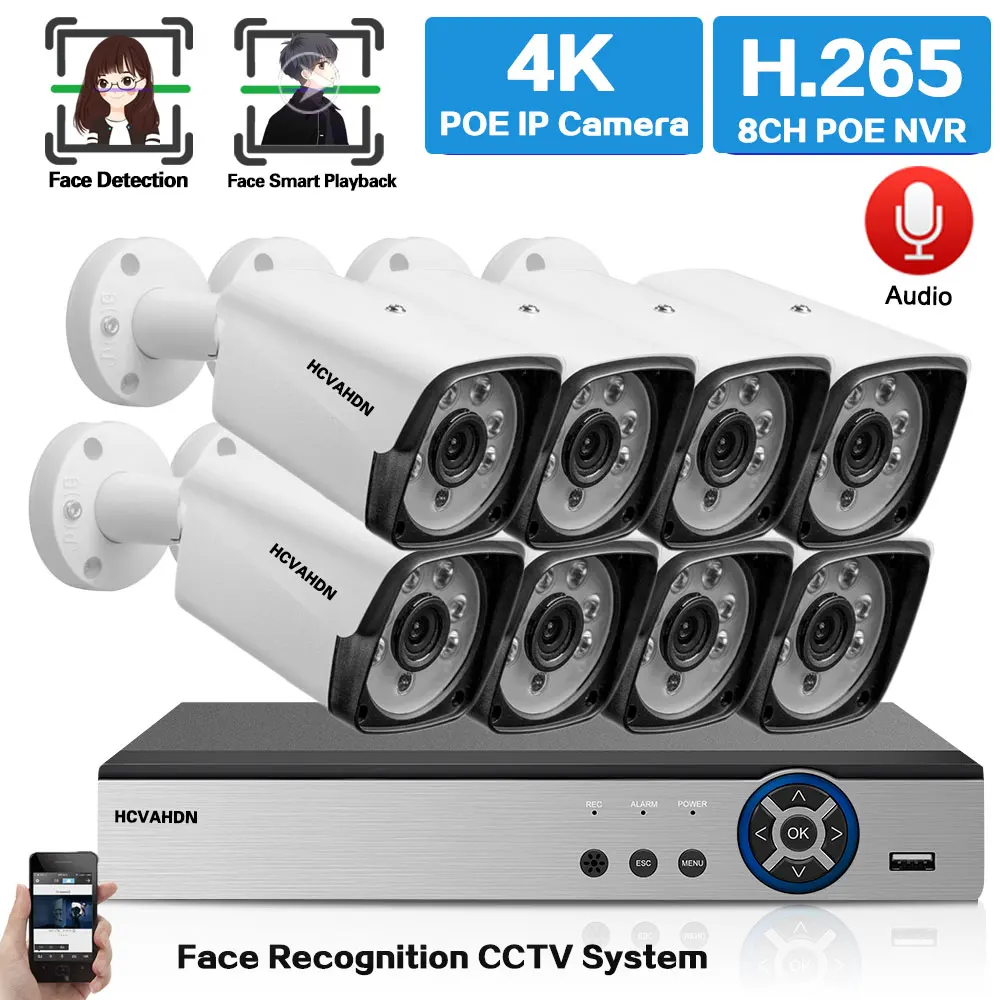 

8MP 4K Ai Face Detection CCTV Security Camera System POE NVR Kit 8CH Night Vision IP Camera Video Surveillance System Kit XMEYE