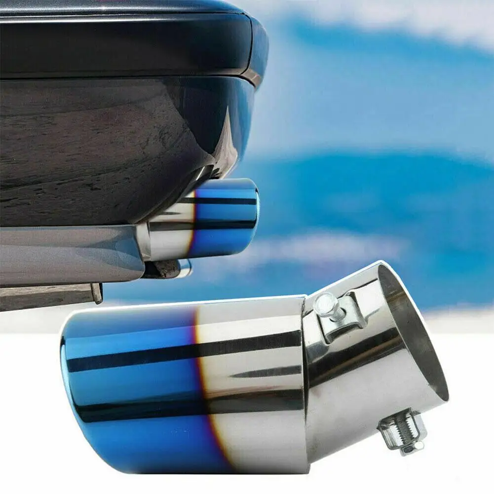 

Car universal curved grilled blue steel tail pipe muffler 1PCS steel throat, exhaust V9U7