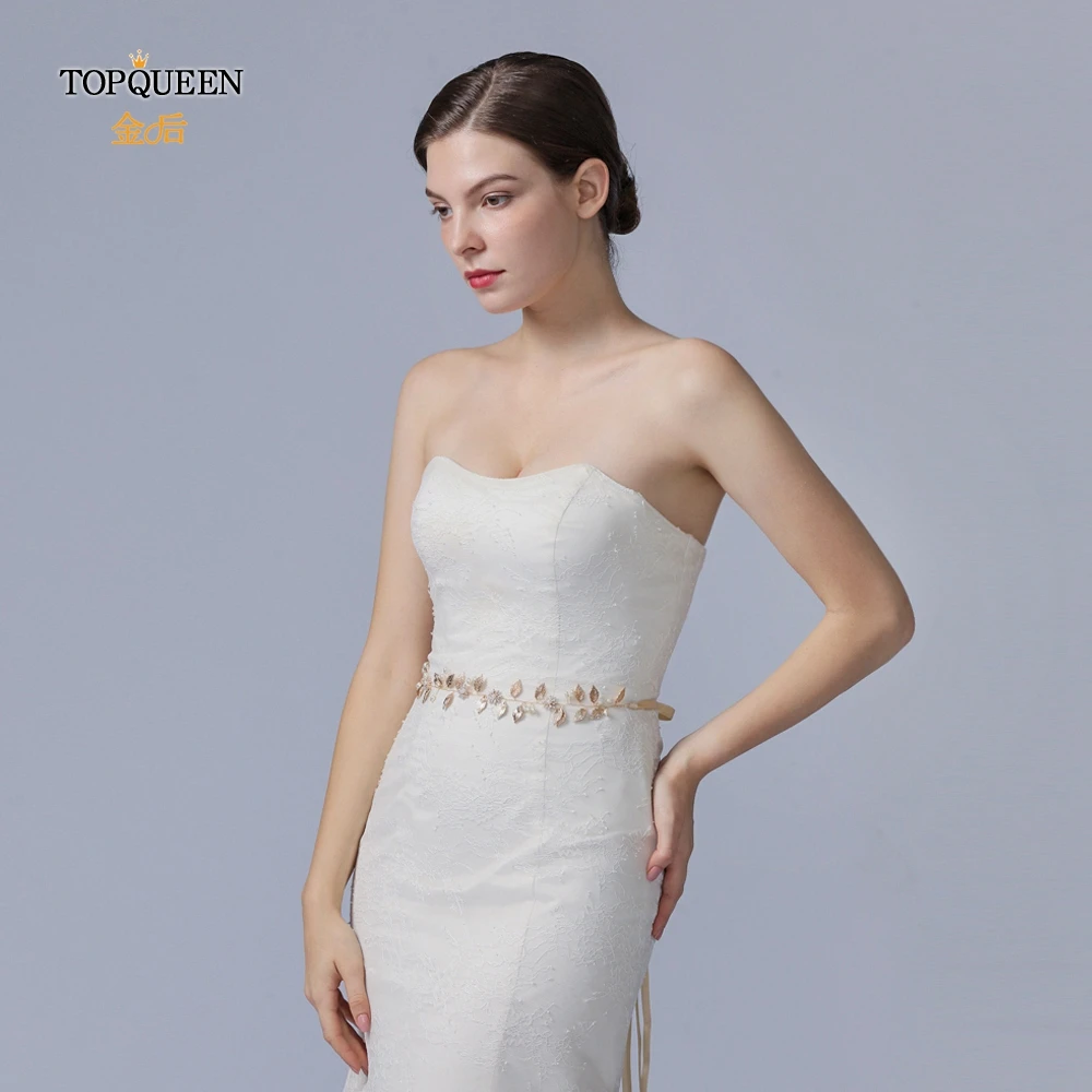 TOPQUEEN SH110 Свадебные Ремни с жемчугом и с золотистыми листьями Свадебные поясом для невесты, свадебные аксессуары, Ремни на платье