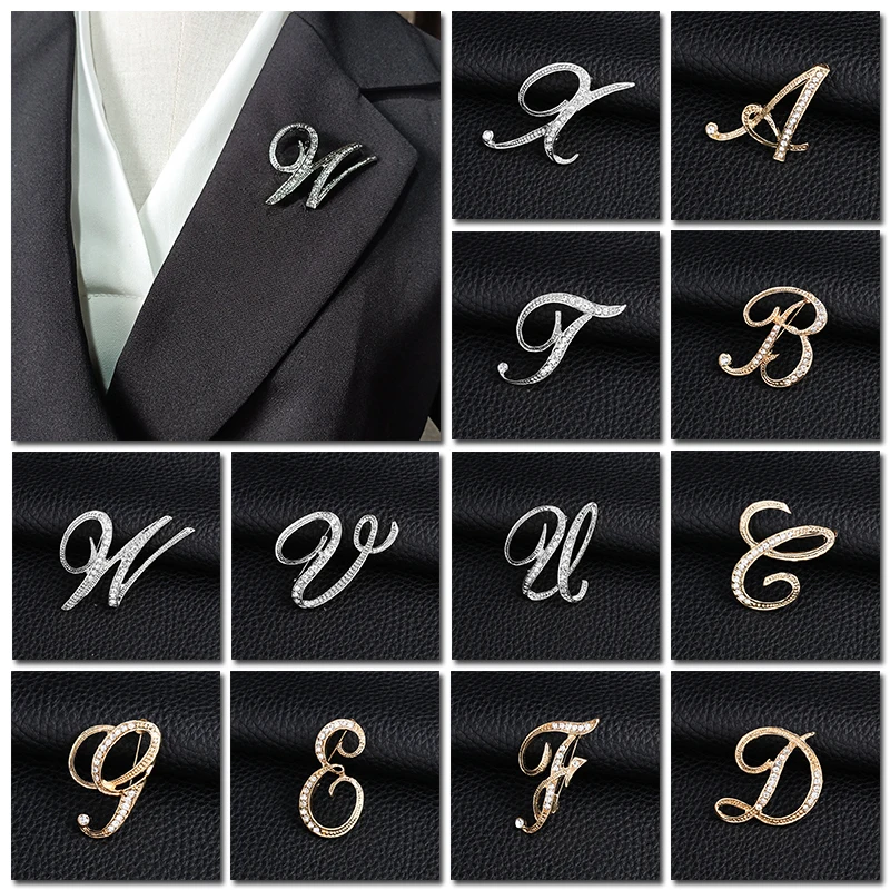 

One Crystal 26 English Letter Brooch Couple's Commemorative Jewelry Love Gift Versatile BROOCH BADGE Suit Coat Men's And Women's