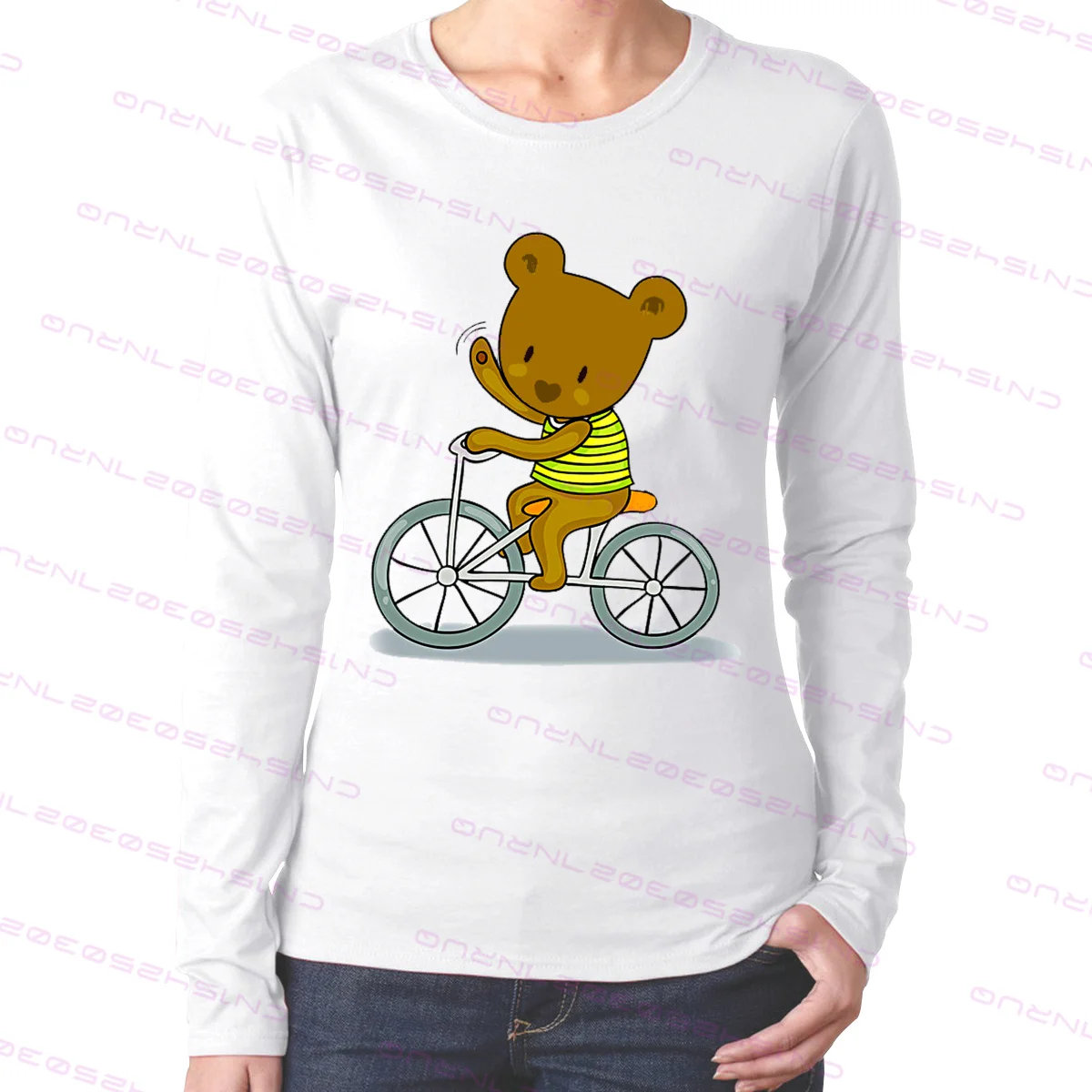 

100% cotton Let's Go For A Trip By Bike Women's long-sleeve round collar T