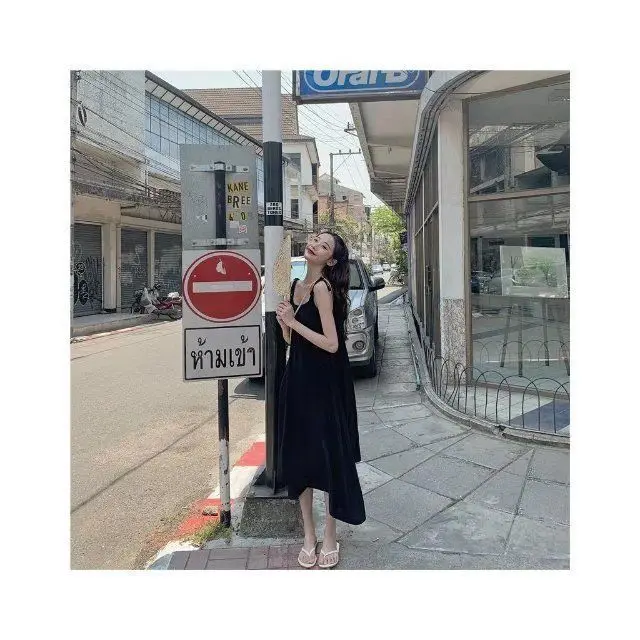 

Summer New Korean Women 's All -match Fashion A-line Skirt Sleeveless Backless Chiffon Cotton Suspender Dress