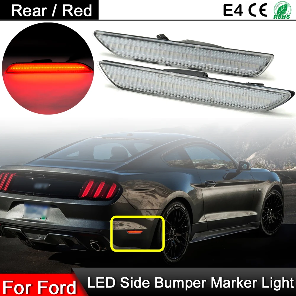 

1 Pair For Ford Mustang 2015-up Clear/Smoked/Red Lens Rear LED Side Fender Reflector Lamp Red LED Side Marker Parking Light