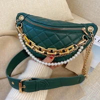 pearl thick chain fanny womens banana waist bag female pack leather belt bags luxury high quality shoulder crossbody chest bags