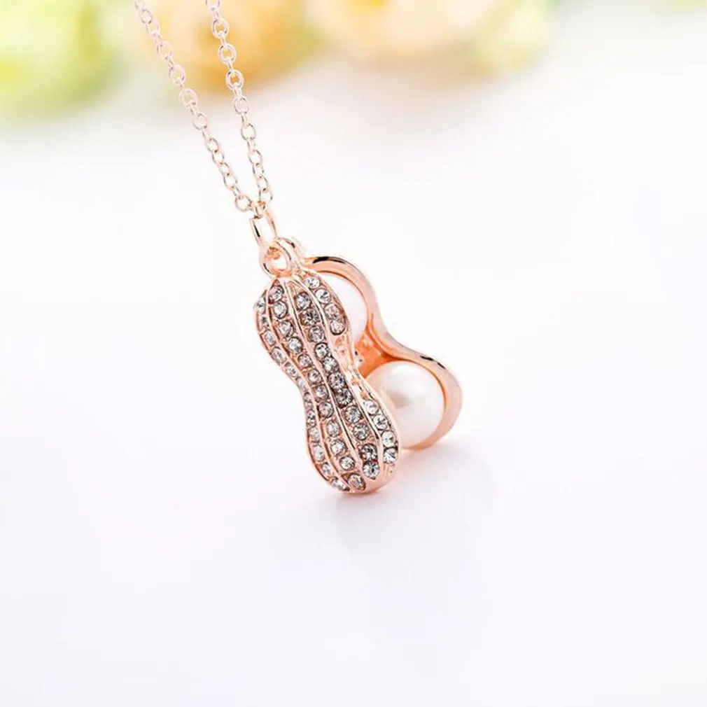 Peanut Crystal Pendant Imitation Natural Pearl Clavicle Chain Beautiful Rose Gold Silver Color | Украшения и аксессуары