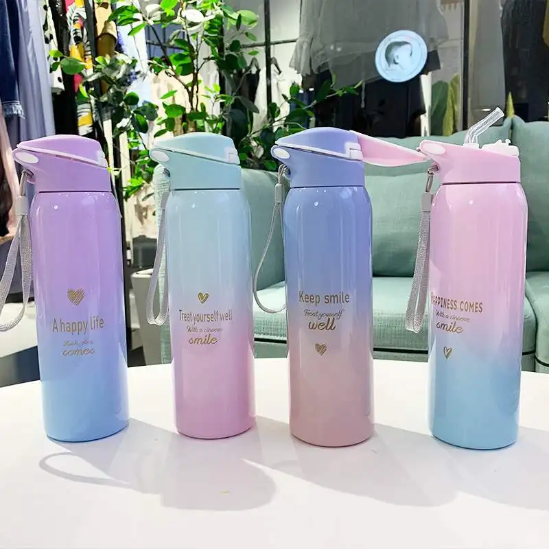 

Bpa-Free 500ml Insulated Vacuum Flasks Sports Bike Thermals Straw Cup Portable Rope Thermos Water Bottle Coffee Mug Travel