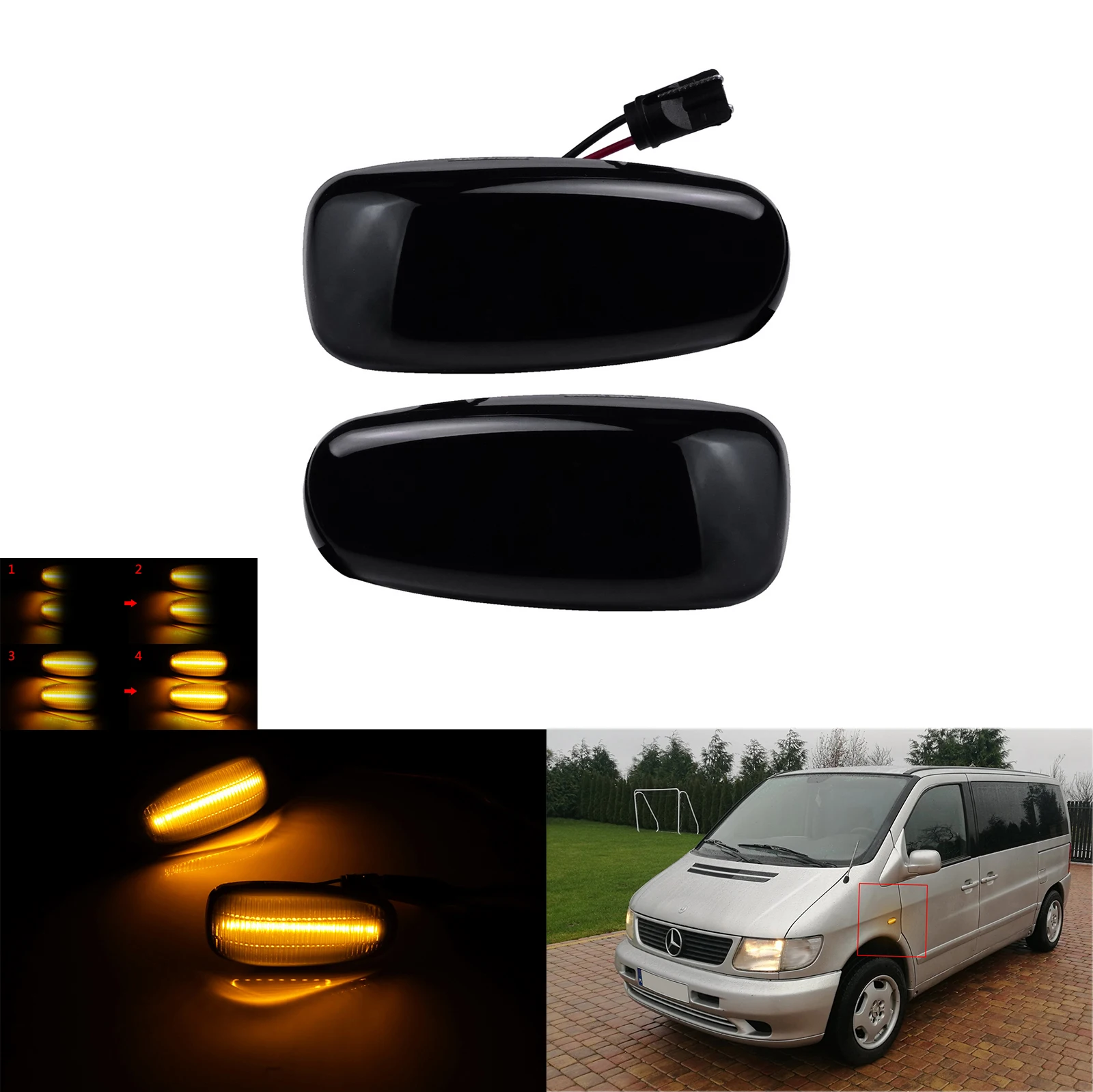 

Dynamic Side Indicator LED Repeater Light For Mercedes Vito W638 Vaneo W414 W210
