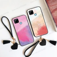 gradient watercolor tempered glass case for oppo realme gt 8 7 x50 x70 pro c21 c20 v15 narzo 30a 20a wristband shockproof cover