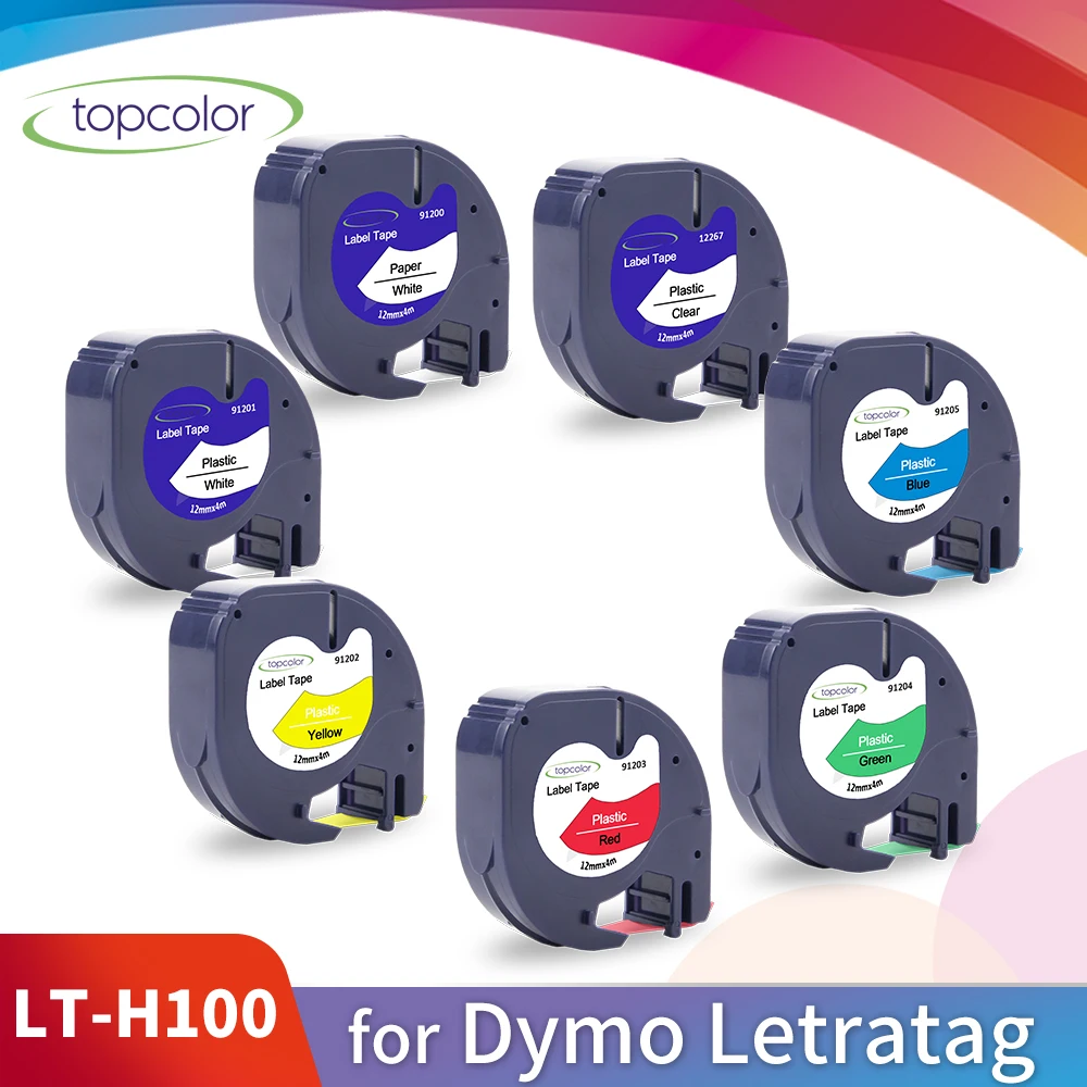 Topcolor 7PK подходит Dymo LetraTag Этикетка ленты 12 мм LT для заправки зажигалок 91201 12267
