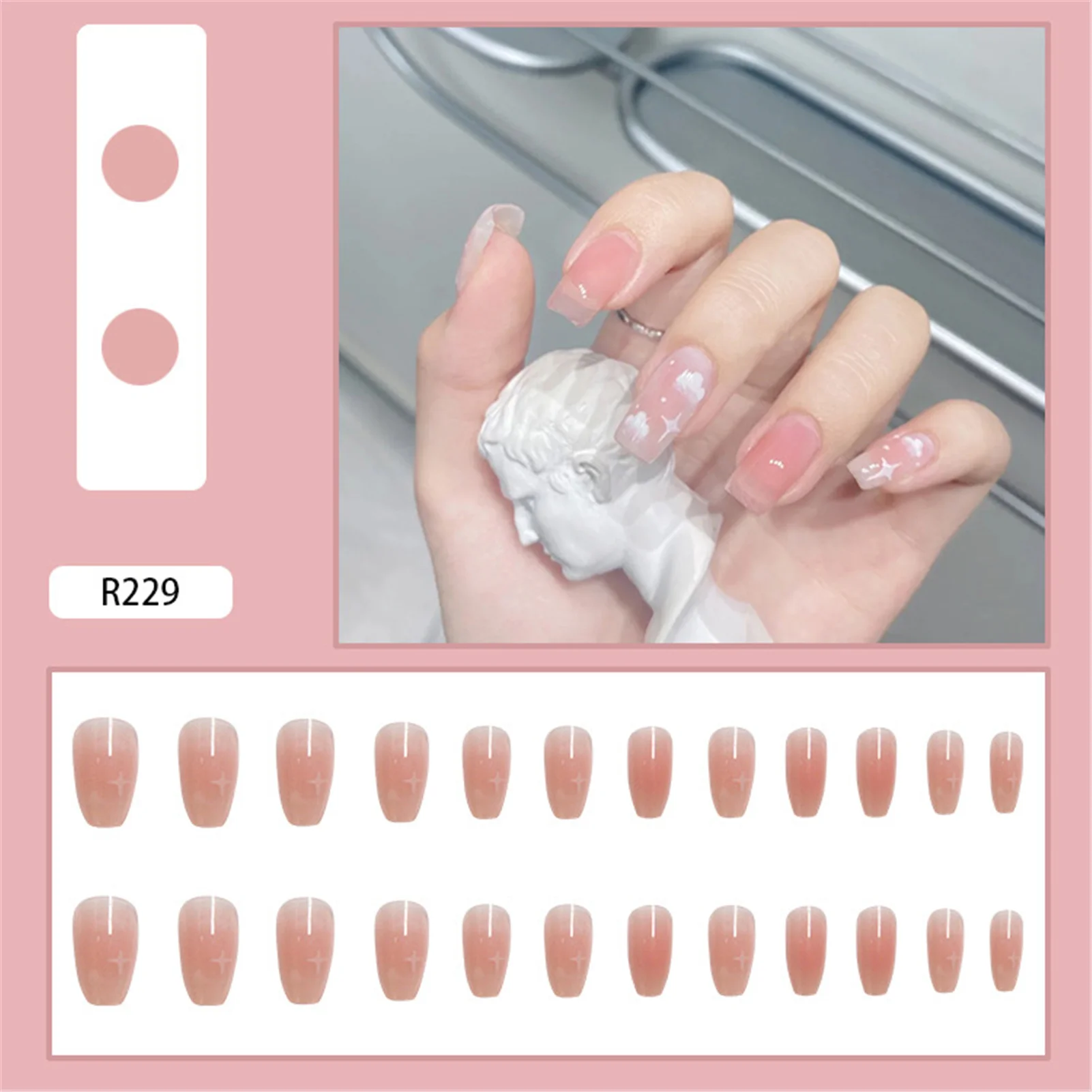 

24pcs Cloud Shape Wear Long Paragraph Fashion Manicure Patch False Nails Save Time Wearable Nail Patch накладные ногти