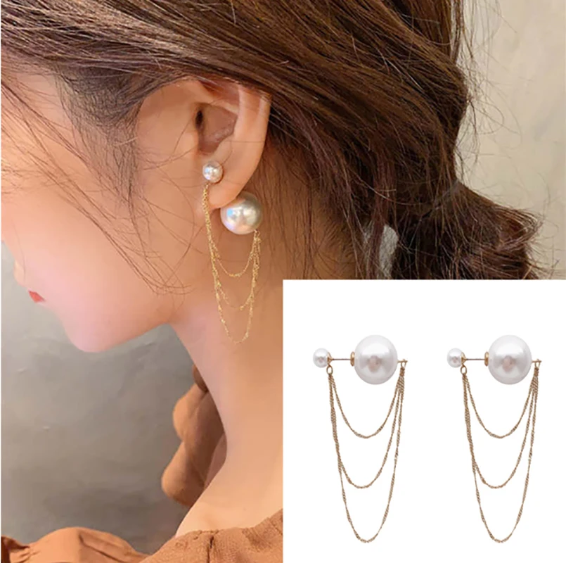 

S925 needle large pearl earrings long tassel chain dangle earrings fashion accessories women earrings