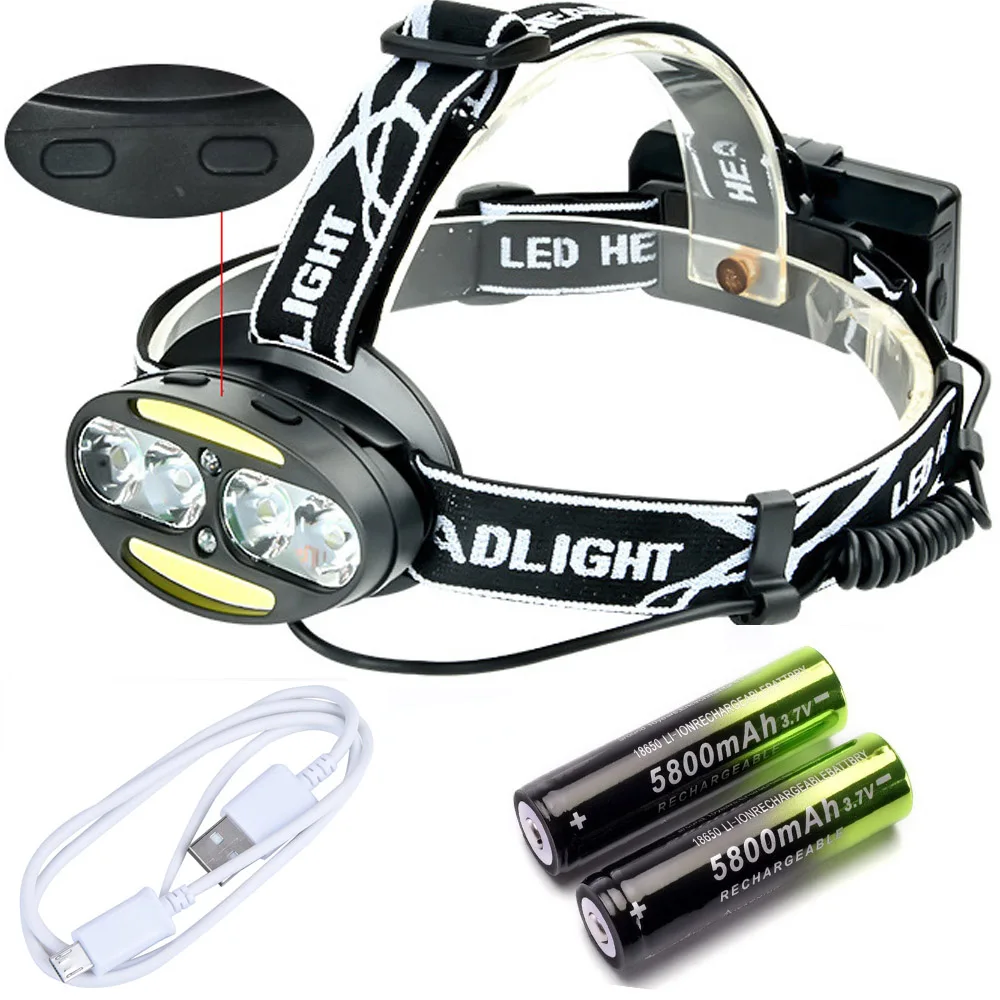 

8000LM USB Перезаряжаемый налобный фонарь XML T6 COB LED белый красный свет передсветодиодный светодиодный налобный фонарь USB кабель от 18650