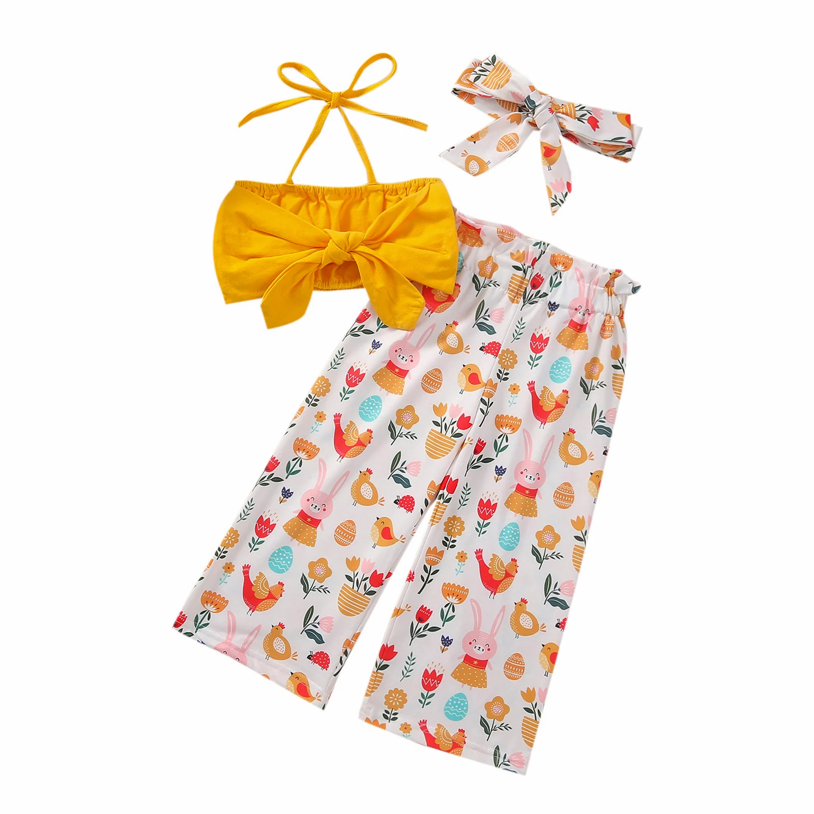 

3 шт., детские летние топы на бретельках с бантом