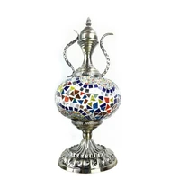 exotic turkish style iron electroplated bronze pot shape with handmade mosaic glass hand soldering led e14 night table lamp