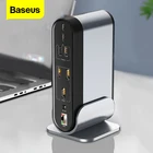 USB-концентратор Baseus 17 в 1 с Type C на HDMI-совместим с RJ45, VGA, SDTF-кардридером, USB 3,0, адаптер питания PD, док-станция для Macbook pro