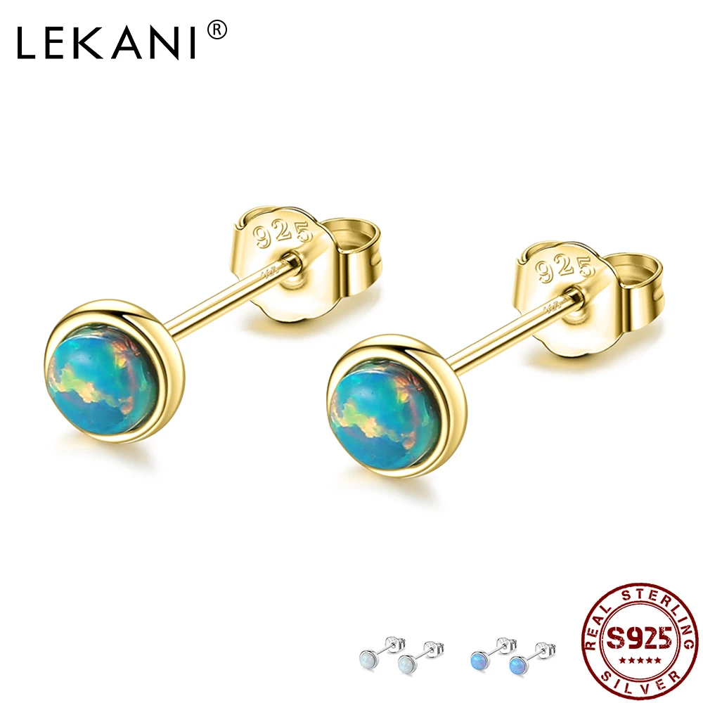 

LEKANI 925 Sterling Silver Fire Opal Stud Earrings For Women Elegant Small 3 Color Earing Anniversary Fine Jewelry Gift On Sale