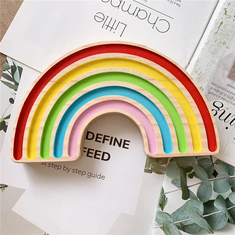 Nordic Nursery Wooden Rainbow Kids Room Decoration Scandinavian  Decoration For Baby Room Building Blocks Toys Photography Props
