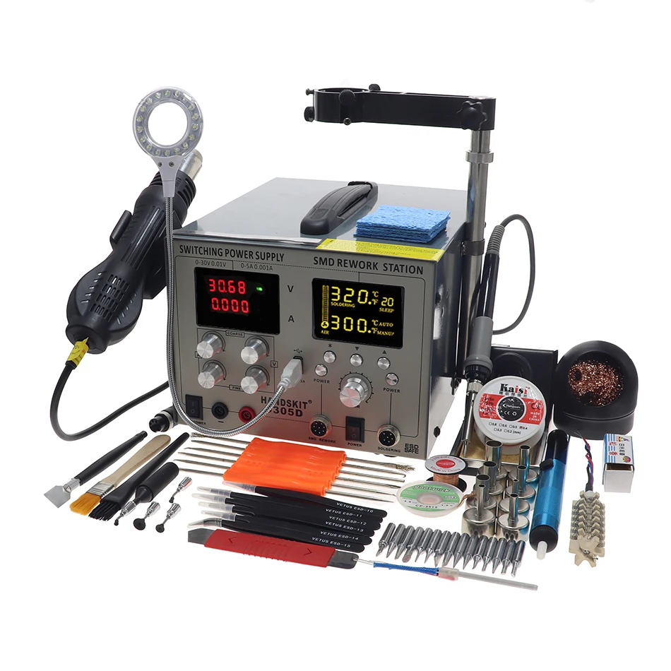 9305D-C HANDSKIT 9305D SMD паяльная станция фена и паяльник для подключения к DC Питание для детей, на возраст от 0 до 30V 0-5A USB 5V 2A 4-в-1 паяльная станция - Цвет: 9305D-C