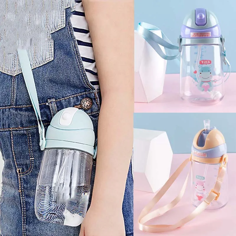 380 мл детская бутылочка для кормления с веревкой мультяшная Питьевая соломенная