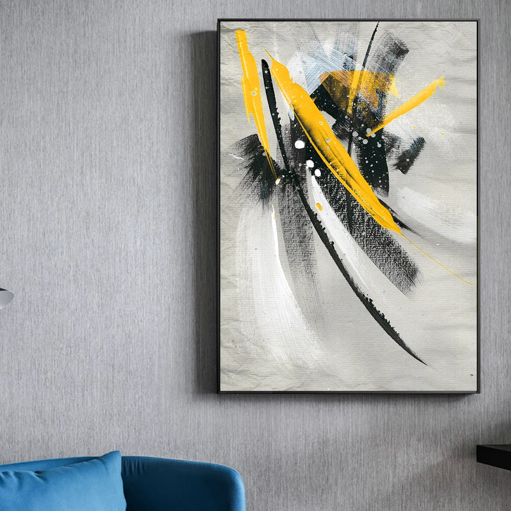 Абстрактная картина маслом с желтыми перьями печать на холсте художественные