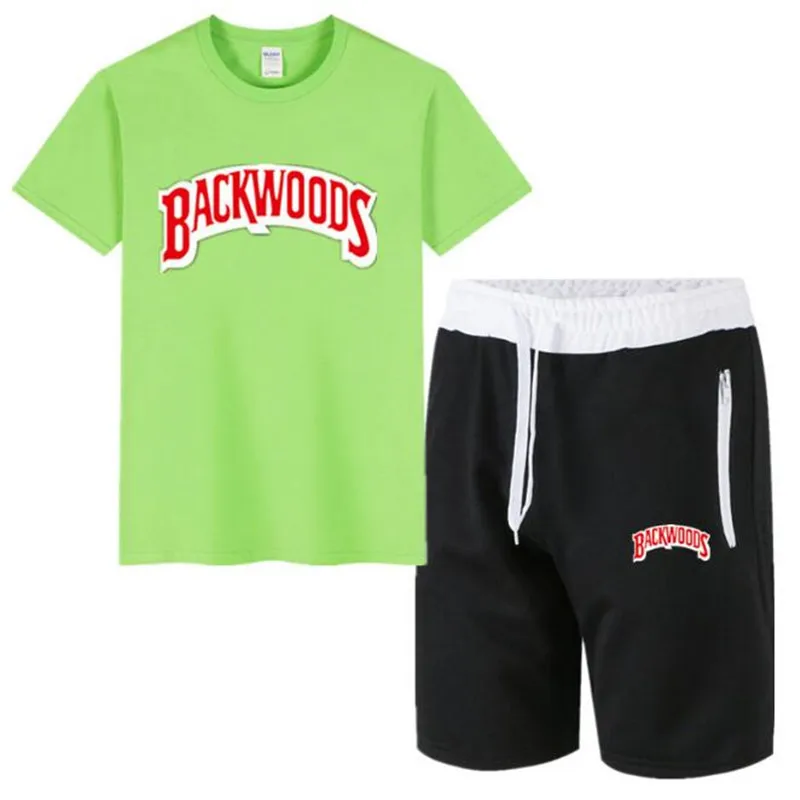 

Men's Sportswear Sets BACKWOODS printing Fashion T Shirt Shorts Suit Cotton Hip Hop Streetwear Casual Tracksuit Summer Clothing