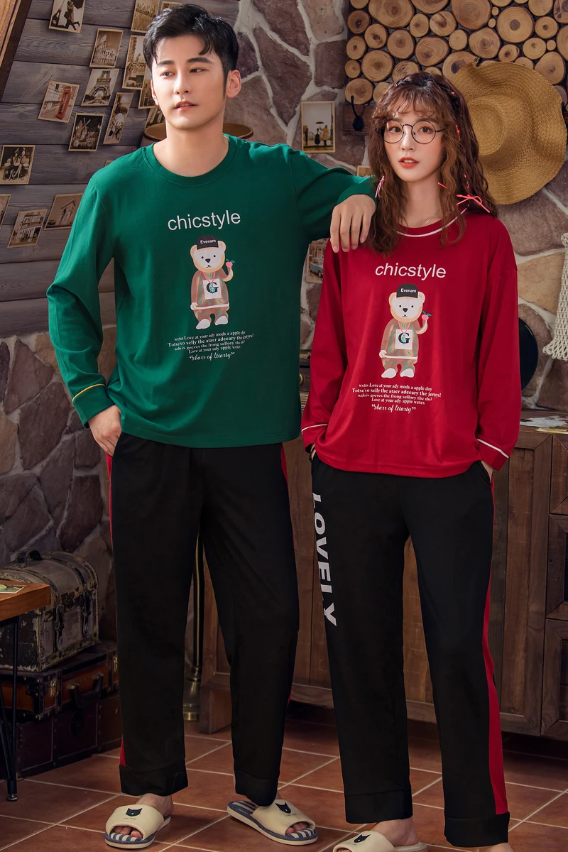 Рождественские одинаковые пижамы для пар шикарный стиль милые брюки с принтом