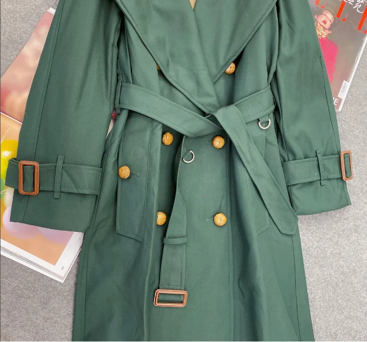 

British double breasted long trench coat fashion classic pink coat green trench