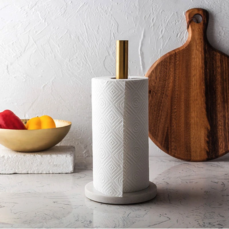 

Nordic Retro Style Natural Marble Gold-Plated Kitchen Paper Towel Holder Roll Holder Desktop Jewelry Storage Shelf