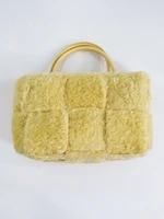 lambswool tote bag women designer handbags 2021 girl purses fashion casual solid color weave lattice large capacity shopper bags