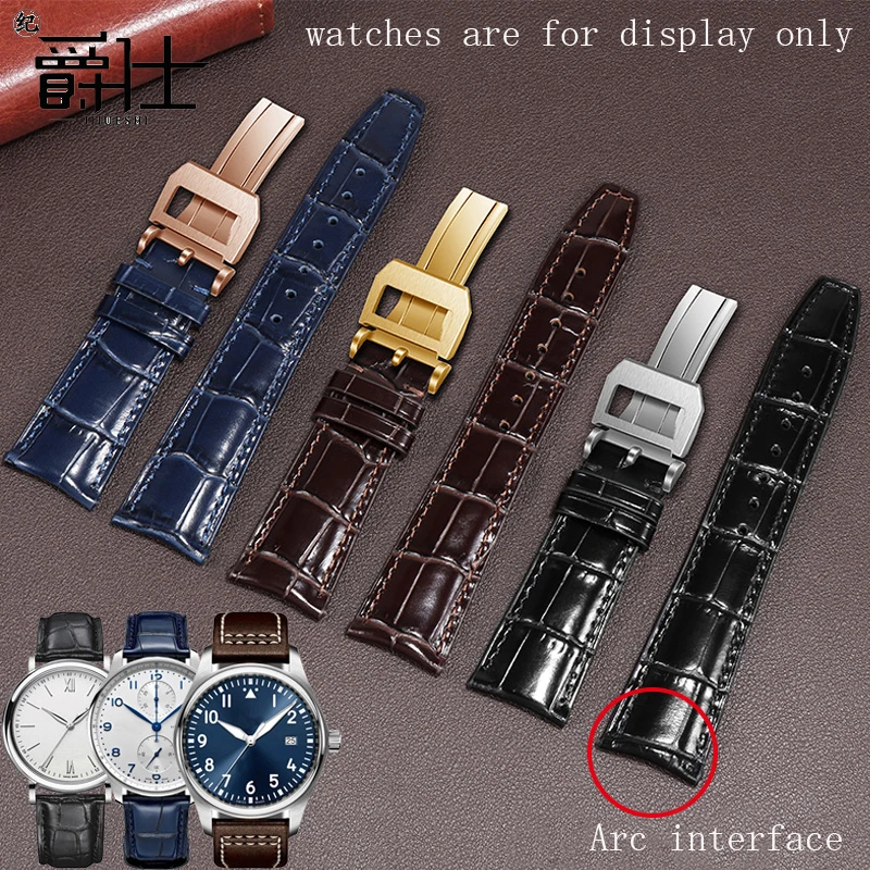 

22mm Cow Leather Watchband Black Blue Brown Wristband Arc Interface Replacement Strap For Men's Watch Accessories