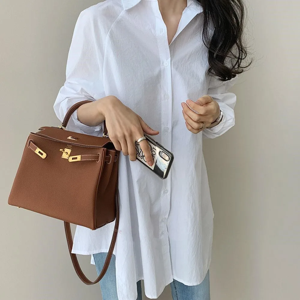 

Chic Oversize Blouse Loose Style White Turn Down Collar Blouse Korean 2021 New Casual Female Shirts Tops Work Office Wear Lady