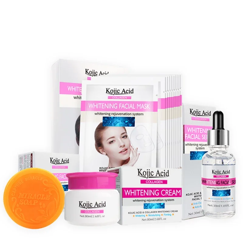 

Kojic Acid Cream Skin Whitening Bleach Soap Facial Mask Collagen Repair Face Serum Suncreen Anti-Aging Body Lotion Skin Care Set