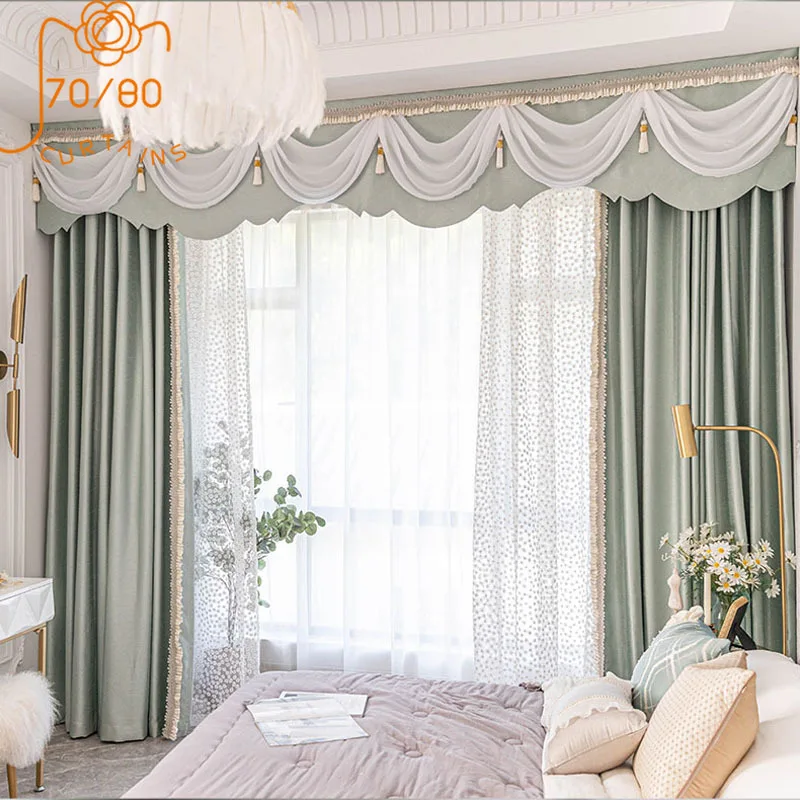 French Romantic Light Luxury High-precision Lace Stitching Blackout Curtains for Living Room Bedroom  Princess Wind Curtains