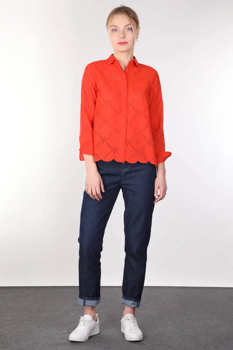 

Womens Orange Scalloped Shirt