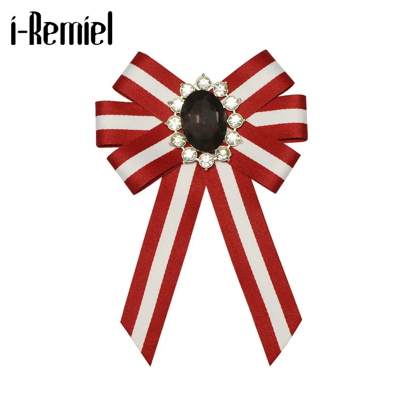 I-Remiel/полосатая тканевая брошь с галстуком-бабочкой и кристаллами в виде цветка
