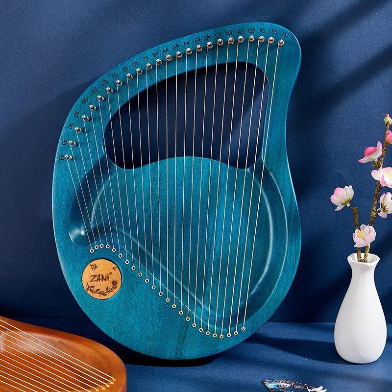 Kids Lyre Harp Lira 24 String Music Instrument Blue Mahogany Lyre Harp 21 Strings Veneer Wood Muzik Aletleri Room Decor AH50SQ
