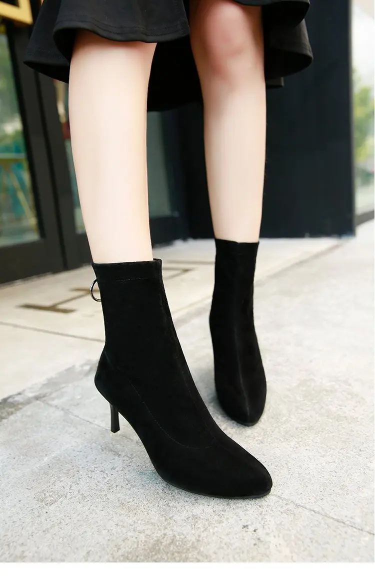 Женские ботильоны на высоком каблуке трикотажные эластичные ботинки носки