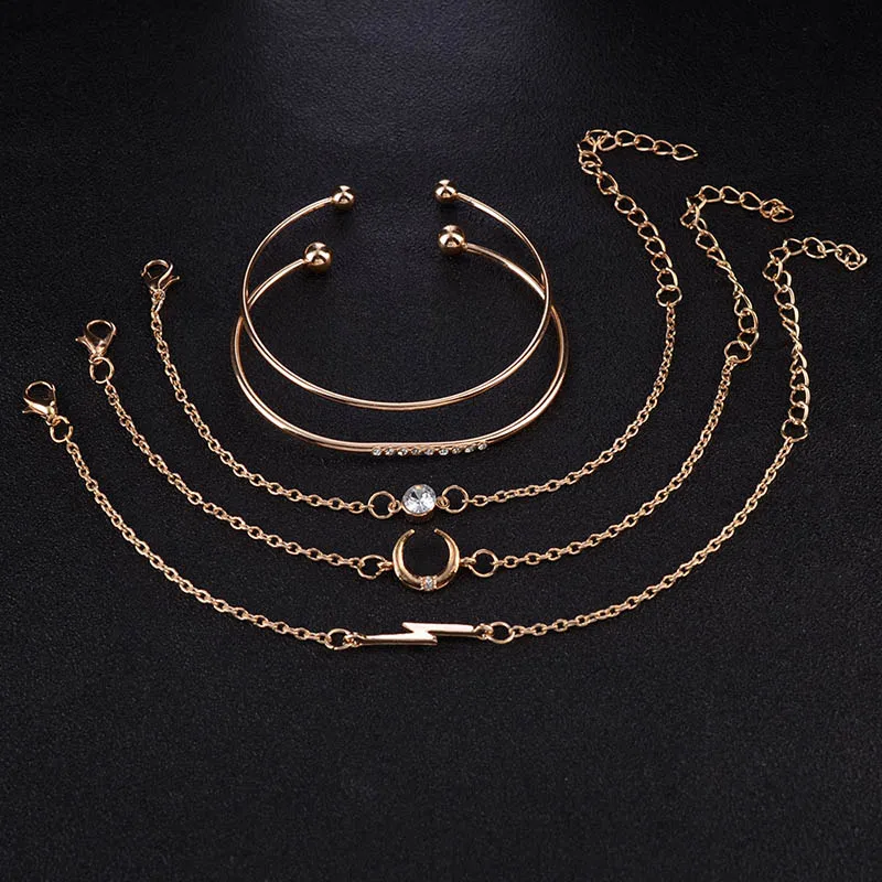 5 шт./компл. Модные женские браслеты наборы Металлических Браслетов золотистого