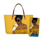 HYCOOL женская желтая сумка кошелек Набор красивая афро Черная Женская сумка-клатч с принтом удобная ручная сумка для девушек