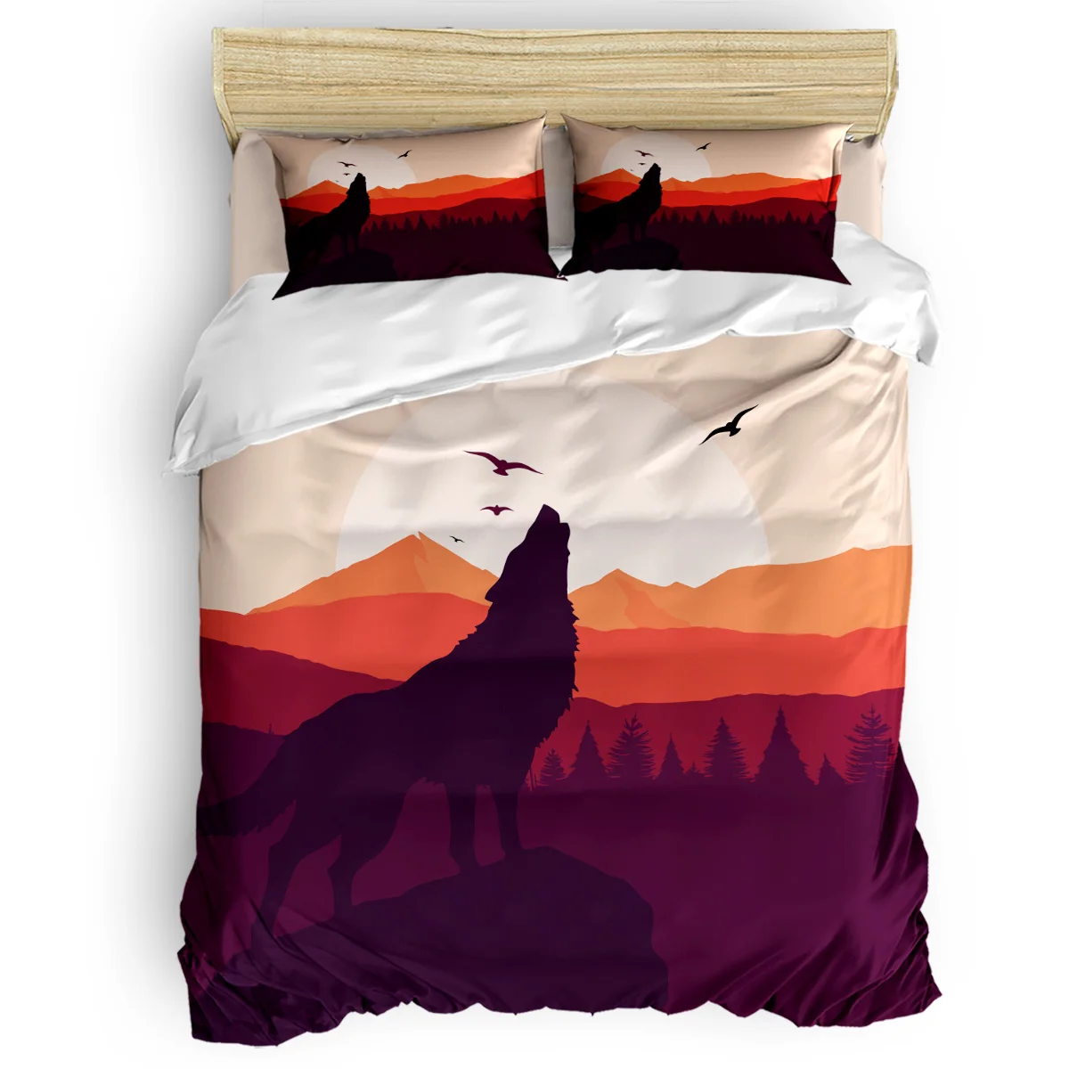 

Dusk Cartoon Wolf Howling Duvet Cover Set with Pillowcase Bedroom Supplies Bed Comforters King Size Bedding Set