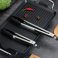 2pcs kitchen silicone tongs barbecue cooking tongs stainless steel food serving tongs bread salad meat tongs clamp cooking tools