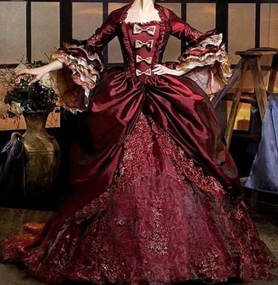 Vestidos de 15 Anos Burgundy Quinceanera Dress Vintage Full Sleeve Bow Lace 16 Girl Prom Dresses Debutante Masquerade Gown