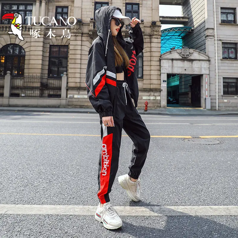 

Sports suit female spring and autumn clothing new fashion Korean version loose and thin net red student women's two-piece suit