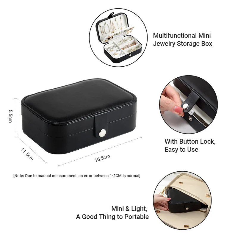 Casegrace Mini Travel Jewelry Organizer Box Double-Layer Girl Gift Storage Case Portable PU Leather Earrings Jewellery Organizer
