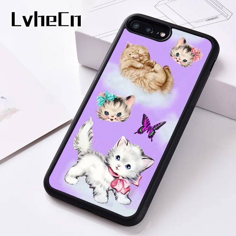 Силиконовый чехол LvheCn для iPhone 6 6S 7 8 Plus 5 5S SE X XS XR 11 PRO MAX с рисунком котенка и облаков